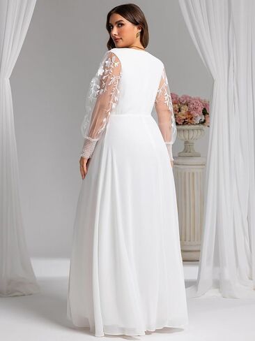 دائمة الاحتياطية بالإضافة إلى Women's V Neck Trendy Trendy Servidered Long Long Aledes A shiffon split split plus size size salial dity 02251-da in Kuwait