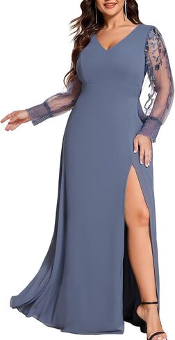 دائمة الاحتياطية بالإضافة إلى Women's V Neck Trendy Trendy Servidered Long Long Aledes A shiffon split split plus size size salial dity 02251-da in Kuwait