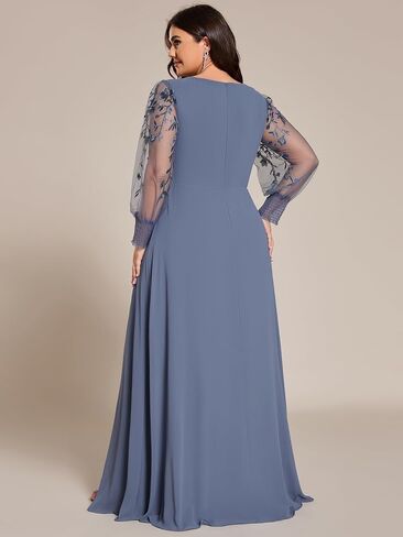 دائمة الاحتياطية بالإضافة إلى Women's V Neck Trendy Trendy Servidered Long Long Aledes A shiffon split split plus size size salial dity 02251-da in Kuwait