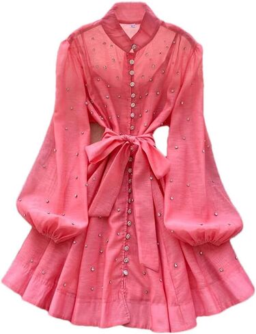 Women Long Sleeve Prom Dresses Shirt Evening Party Cotton Linen Short Dress Formal Occasion in Saudi Arabia