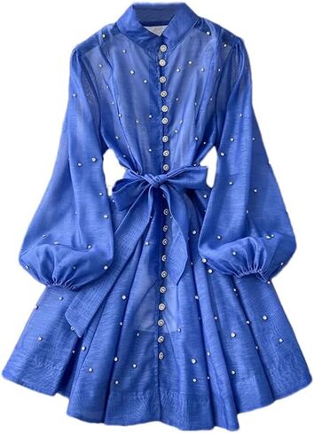 Women Long Sleeve Prom Dresses Shirt Evening Party Cotton Linen Short Dress Formal Occasion in Saudi Arabia
