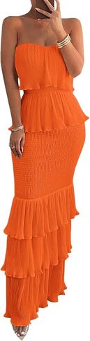 Sexyshine Women's Tube Top Ruffled Tiered Maxi Dress Sleeveless Backless Bodycon Smocked Shirred Party Holiday Long Dress in Saudi Arabia