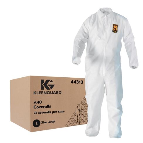 KleenGuard™A40 Liquid and Particle Protection Coveralls, REFLEX Design, Zip Front, Elastic Wrists & Ankles, White, 2X-Large, 25 Coveralls / Case in Kuwait