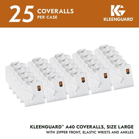 KleenGuard™A40 Liquid and Particle Protection Coveralls, REFLEX Design, Zip Front, Elastic Wrists & Ankles, White, 2X-Large, 25 Coveralls / Case in Kuwait