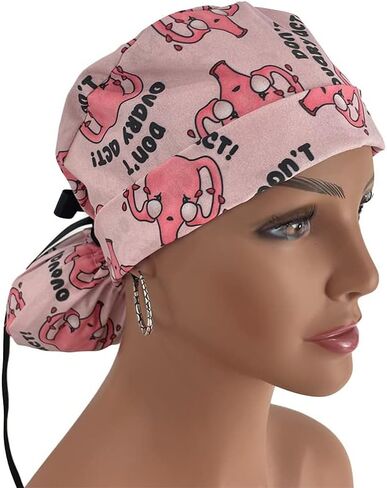 Turn Up Ponytail Medical Scrub Cap – Don’t Ovary Act Ponytail Scrub Hats, Bouffant, Unisex Surgical Caps, Dr. Hats, Nurses,Women in Saudi Arabia