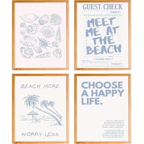 BearCake Coastal Summer Beach Surfing Wall Art Set of 4, Surf Room Decor, Beachy Room Decor Aesthetic, Coastal Wall Decor, Nautical Wall Art Decor, Coastal Beach House Decor, 8x10 Inches in Kuwait