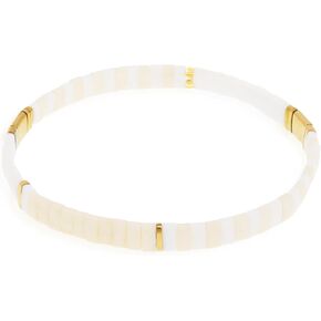 Sonateomber Tila Flat Beaded Stretch Bracelets for Women, Trendy Stackable Colorful Glass Square Beads Stack Bracelet Beach Jewelry Gift in Kuwait