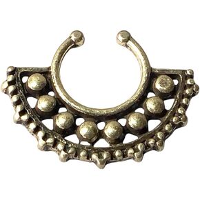 1pc 100% SURGICAL STEEL NON-Piercing Beaded Large Tribal Fan Fake Septum Hanger Clip-on Nose Ring - Body Jewelry in Saudi Arabia
