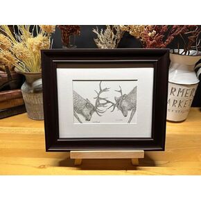 Elk Fighting Nature Wildlife Graphite Pencil Art Sketch Drawing Print Picture Limited Edition ~ Titled 'Battle Royale' by David Allen (8x10 Gray Frame & Print) in Saudi Arabia