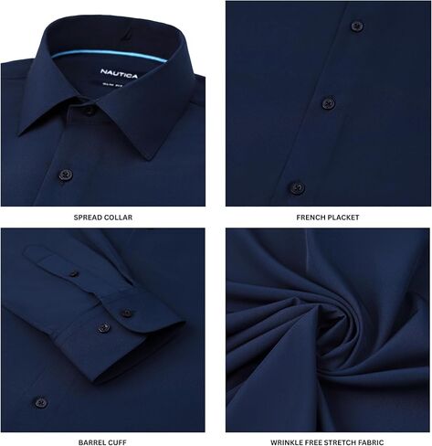NAUTICA Slim Fit Mens Dress Shirts Long Sleeve Performance Polyester Fabric Wrinkle Free 4-Way Stretch in Saudi Arabia