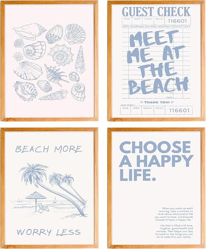 BearCake Coastal Summer Beach Surfing Wall Art Set of 4, Surf Room Decor, Beachy Room Decor Aesthetic, Coastal Wall Decor, Nautical Wall Art Decor, Coastal Beach House Decor, 8x10 Inches in Kuwait