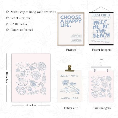 BearCake Coastal Summer Beach Surfing Wall Art Set of 4, Surf Room Decor, Beachy Room Decor Aesthetic, Coastal Wall Decor, Nautical Wall Art Decor, Coastal Beach House Decor, 8x10 Inches in Kuwait