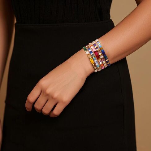 Summer Candy Colorful Tila Flat Seed Beads Stretch Strand Bracelets for Women Trendy Unique Friendship Handmade Mixed Square Beaded Link Stackable Summer Jewelry Gifts in Saudi Arabia
