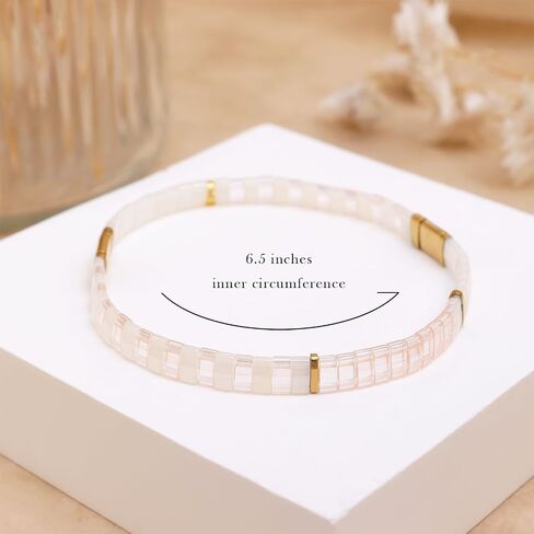 Sonateomber Tila Flat Beaded Stretch Bracelets for Women, Trendy Stackable Colorful Glass Square Beads Stack Bracelet Beach Jewelry Gift in Saudi Arabia