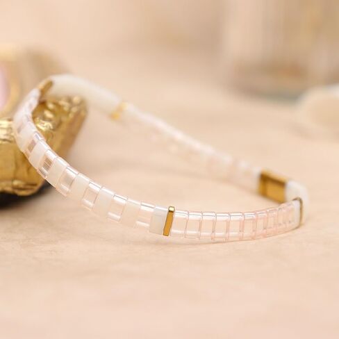 Sonateomber Tila Flat Beaded Stretch Bracelets for Women, Trendy Stackable Colorful Glass Square Beads Stack Bracelet Beach Jewelry Gift in Saudi Arabia