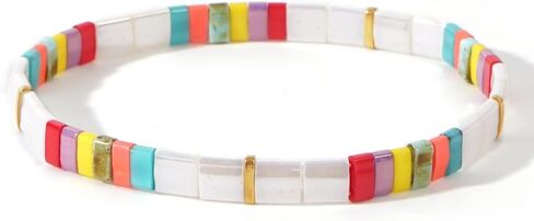 Summer Candy Colorful Tila Flat Seed Beads Stretch Strand Bracelets for Women Trendy Unique Friendship Handmade Mixed Square Beaded Link Stackable Summer Jewelry Gifts in Saudi Arabia