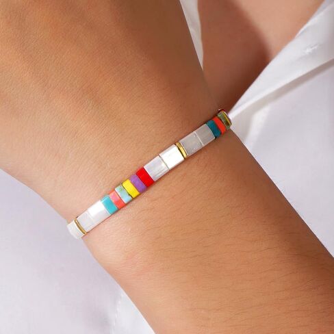 Summer Candy Colorful Tila Flat Seed Beads Stretch Strand Bracelets for Women Trendy Unique Friendship Handmade Mixed Square Beaded Link Stackable Summer Jewelry Gifts in Saudi Arabia
