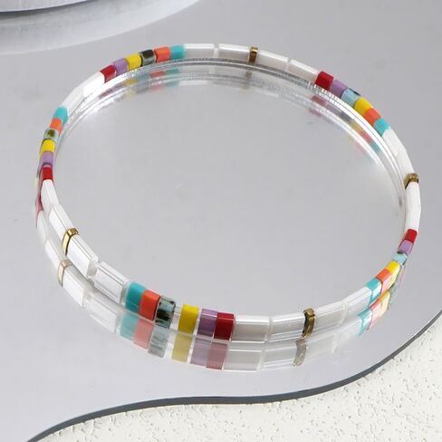 Summer Candy Colorful Tila Flat Seed Beads Stretch Strand Bracelets for Women Trendy Unique Friendship Handmade Mixed Square Beaded Link Stackable Summer Jewelry Gifts in Saudi Arabia