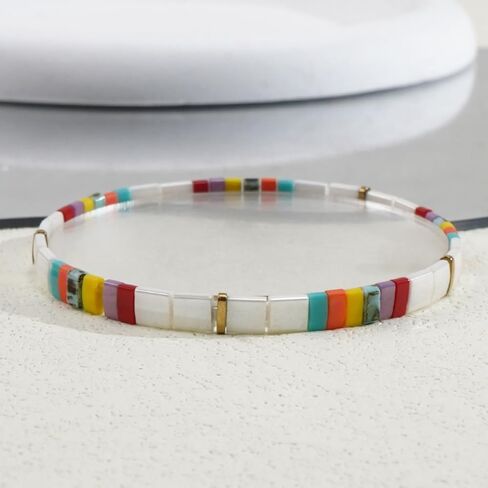 Summer Candy Colorful Tila Flat Seed Beads Stretch Strand Bracelets for Women Trendy Unique Friendship Handmade Mixed Square Beaded Link Stackable Summer Jewelry Gifts in Saudi Arabia