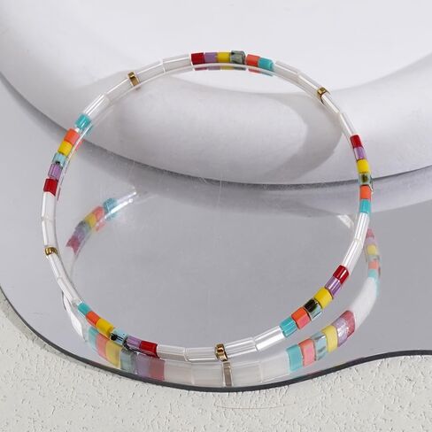 Summer Candy Colorful Tila Flat Seed Beads Stretch Strand Bracelets for Women Trendy Unique Friendship Handmade Mixed Square Beaded Link Stackable Summer Jewelry Gifts in Saudi Arabia