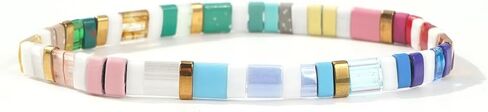 Summer Candy Colorful Tila Flat Seed Beads Stretch Strand Bracelets for Women Trendy Unique Friendship Handmade Mixed Square Beaded Link Stackable Summer Jewelry Gifts in Saudi Arabia