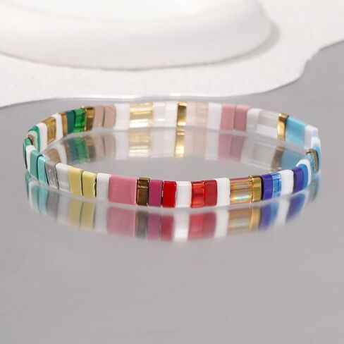 Summer Candy Colorful Tila Flat Seed Beads Stretch Strand Bracelets for Women Trendy Unique Friendship Handmade Mixed Square Beaded Link Stackable Summer Jewelry Gifts in Saudi Arabia