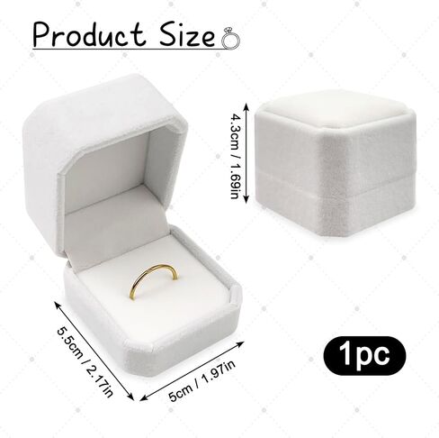 ZUFECY Velvet Ring Box for Engagement, Wedding Proposal Jewelry Case (2.17x1.97in), Elegant White Ring Holder for Anniversary & Special Moments in Kuwait