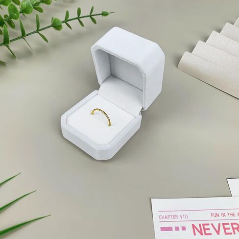 ZUFECY Velvet Ring Box for Engagement, Wedding Proposal Jewelry Case (2.17x1.97in), Elegant White Ring Holder for Anniversary & Special Moments in Kuwait