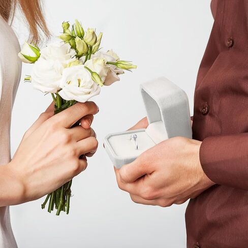 ZUFECY Velvet Ring Box for Engagement, Wedding Proposal Jewelry Case (2.17x1.97in), Elegant White Ring Holder for Anniversary & Special Moments in Kuwait