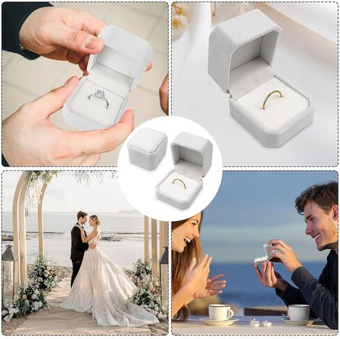 ZUFECY Velvet Ring Box for Engagement, Wedding Proposal Jewelry Case (2.17x1.97in), Elegant White Ring Holder for Anniversary & Special Moments in Kuwait