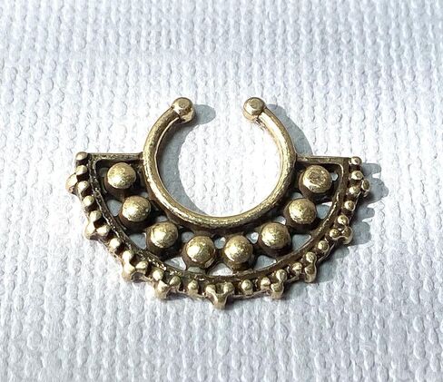 1pc 100% SURGICAL STEEL NON-Piercing Beaded Large Tribal Fan Fake Septum Hanger Clip-on Nose Ring - Body Jewelry in Saudi Arabia