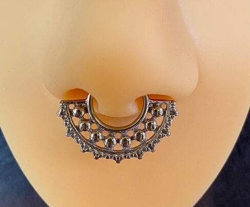 1pc 100% SURGICAL STEEL NON-Piercing Beaded Large Tribal Fan Fake Septum Hanger Clip-on Nose Ring - Body Jewelry in Saudi Arabia