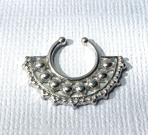 1pc 100% SURGICAL STEEL NON-Piercing Beaded Large Tribal Fan Fake Septum Hanger Clip-on Nose Ring - Body Jewelry in Saudi Arabia