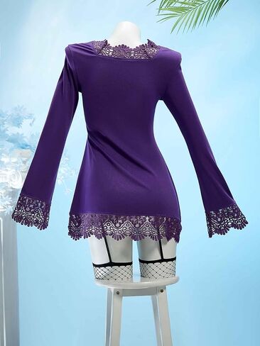 haikyuu Women Nico Purple Cosplay Dress Square Neck Lace with Fishnet Stockings Halloween Daily Wear in Saudi Arabia