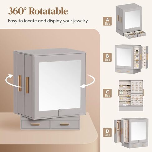 Lifewit Jewelry Box 360 ° دوران ، مرآة زاوية كبيرة قابلة للتعديل ، حالة تخزين للمجوهرات مع 6 أدراج ، تصميم مفتوح ، منظم المجوهر in Kuwait