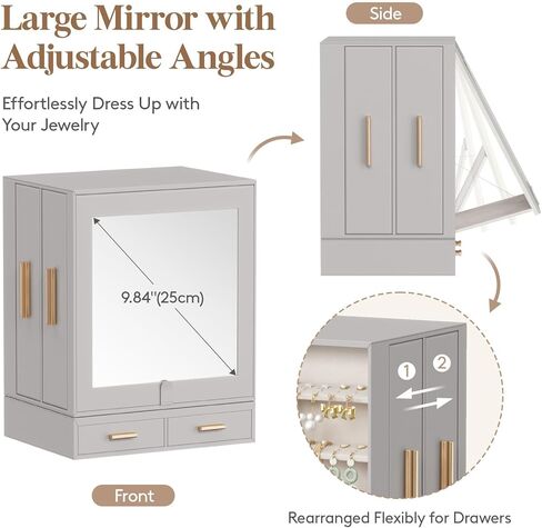 Lifewit Jewelry Box 360 ° دوران ، مرآة زاوية كبيرة قابلة للتعديل ، حالة تخزين للمجوهرات مع 6 أدراج ، تصميم مفتوح ، منظم المجوهر in Kuwait