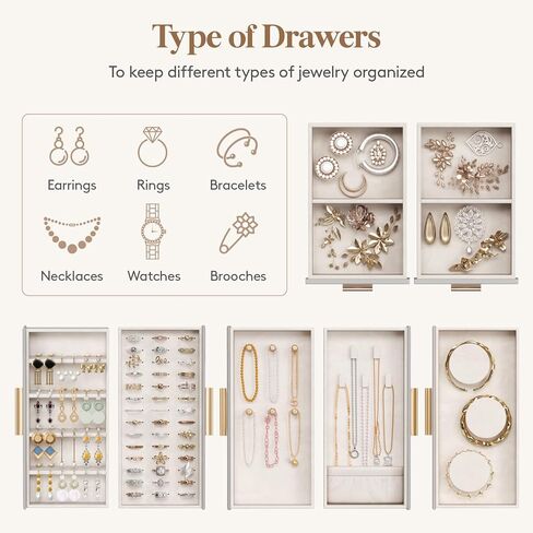 Lifewit Jewelry Box 360 ° دوران ، مرآة زاوية كبيرة قابلة للتعديل ، حالة تخزين للمجوهرات مع 6 أدراج ، تصميم مفتوح ، منظم المجوهر in Kuwait