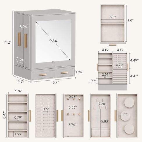 Lifewit Jewelry Box 360 ° دوران ، مرآة زاوية كبيرة قابلة للتعديل ، حالة تخزين للمجوهرات مع 6 أدراج ، تصميم مفتوح ، منظم المجوهر in Kuwait