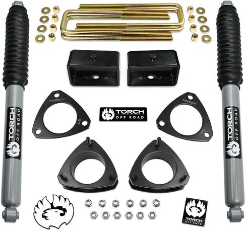 Torch 3 "Front 3" مجموعة الرفع الخلفي لعام 2007-2022 Chevy Silverado GMC Sierra 1500 2WD 4x4 w/ 2pc فواصل العجاف والصدمات الممتدة in Saudi Arabia