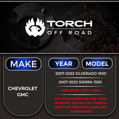 Torch 3 "Front 3" مجموعة الرفع الخلفي لعام 2007-2022 Chevy Silverado GMC Sierra 1500 2WD 4x4 w/ 2pc فواصل العجاف والصدمات الممتدة in Saudi Arabia