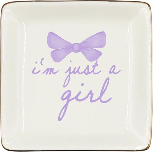 Just A Girl Ceramic Jewelry Tray Dish, Coquette Pink Bow Jewelry Plate Ring Trinket Dish, Girly Preppy Trendy Gifts for Girl Women Bestie Teens, Friendship Gifts for Best Friends 427 in Saudi Arabia