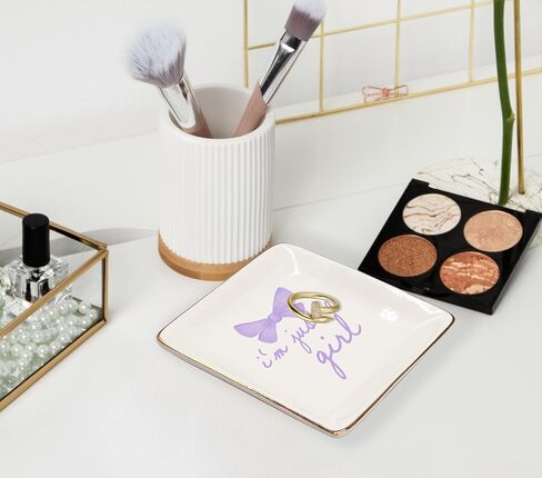 Just A Girl Ceramic Jewelry Tray Dish, Coquette Pink Bow Jewelry Plate Ring Trinket Dish, Girly Preppy Trendy Gifts for Girl Women Bestie Teens, Friendship Gifts for Best Friends 427 in Saudi Arabia
