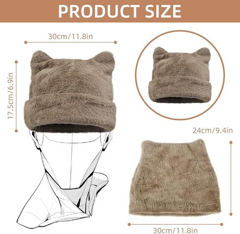 Womens Winter Beanie Hat Cute Cat/Bear Ear Hat for Women, Warm Plush Hat, Ears - with Internal Support in Kuwait