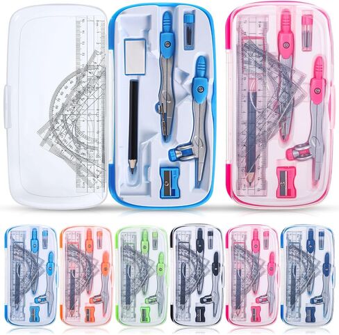 Zonon 24 Sets Math Geometry Kit Student Supplies with Shatterproof Storage Box Includes Compass, Rulers, Protractor, Eraser, Pencil Sharpener, Lead Refills, Pencil for Students Drafting Drawings in Saudi Arabia