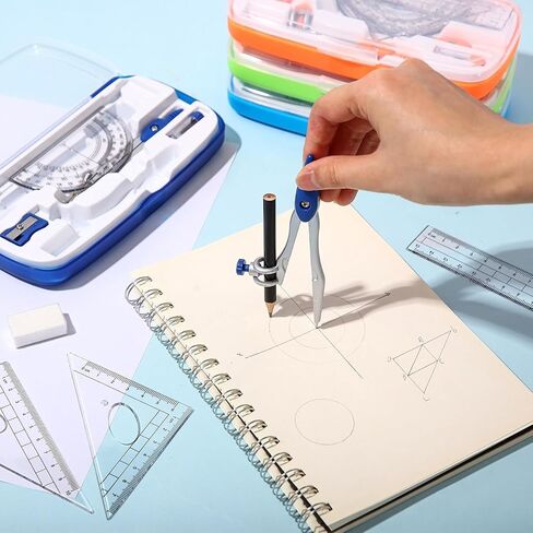 Zonon 24 Sets Math Geometry Kit Student Supplies with Shatterproof Storage Box Includes Compass, Rulers, Protractor, Eraser, Pencil Sharpener, Lead Refills, Pencil for Students Drafting Drawings in Saudi Arabia