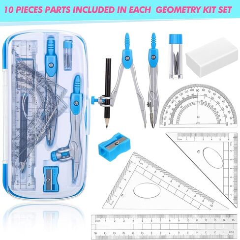 Zonon 24 Sets Math Geometry Kit Student Supplies with Shatterproof Storage Box Includes Compass, Rulers, Protractor, Eraser, Pencil Sharpener, Lead Refills, Pencil for Students Drafting Drawings in Saudi Arabia