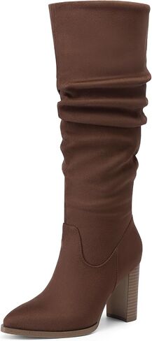 DREAM PAIRS Women's Knee High Boots Pointed Toe Chunky Block Heel Suede Boots Comfortable for Women with Side Zipper Pull on Fashion Slouchy Boots in Saudi Arabia