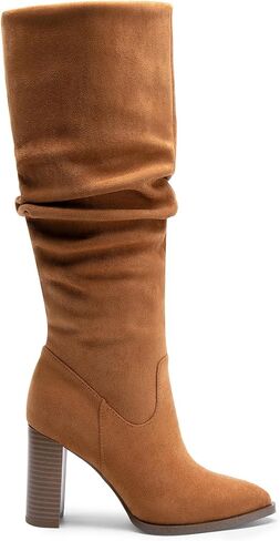 DREAM PAIRS Women's Knee High Boots Pointed Toe Chunky Block Heel Suede Boots Comfortable for Women with Side Zipper Pull on Fashion Slouchy Boots in Saudi Arabia