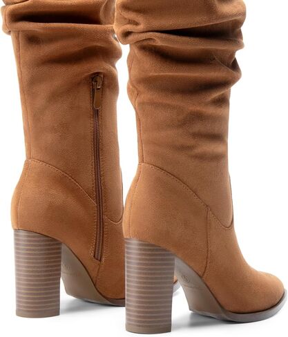 DREAM PAIRS Women's Knee High Boots Pointed Toe Chunky Block Heel Suede Boots Comfortable for Women with Side Zipper Pull on Fashion Slouchy Boots in Saudi Arabia