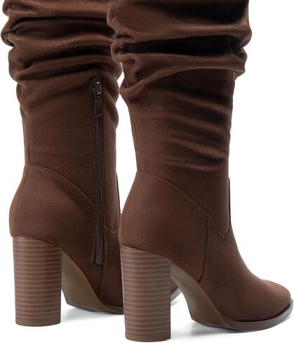 DREAM PAIRS Women's Knee High Boots Pointed Toe Chunky Block Heel Suede Boots Comfortable for Women with Side Zipper Pull on Fashion Slouchy Boots in Saudi Arabia
